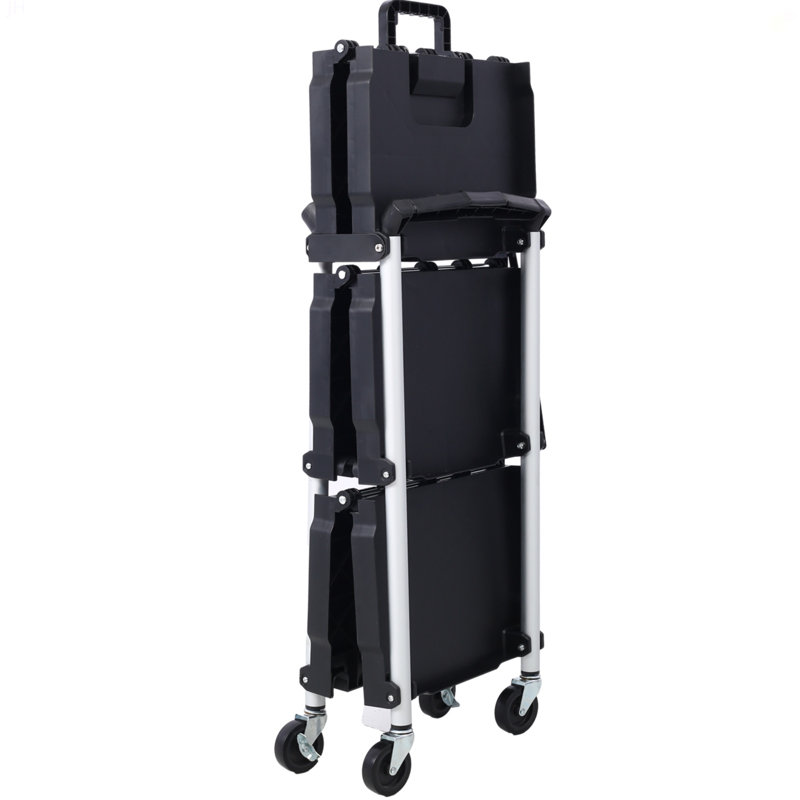 Chariot de service pliable 3 couches pliable Pack-N-Roll, noir, 50 lb. Capacité de charge par tablette