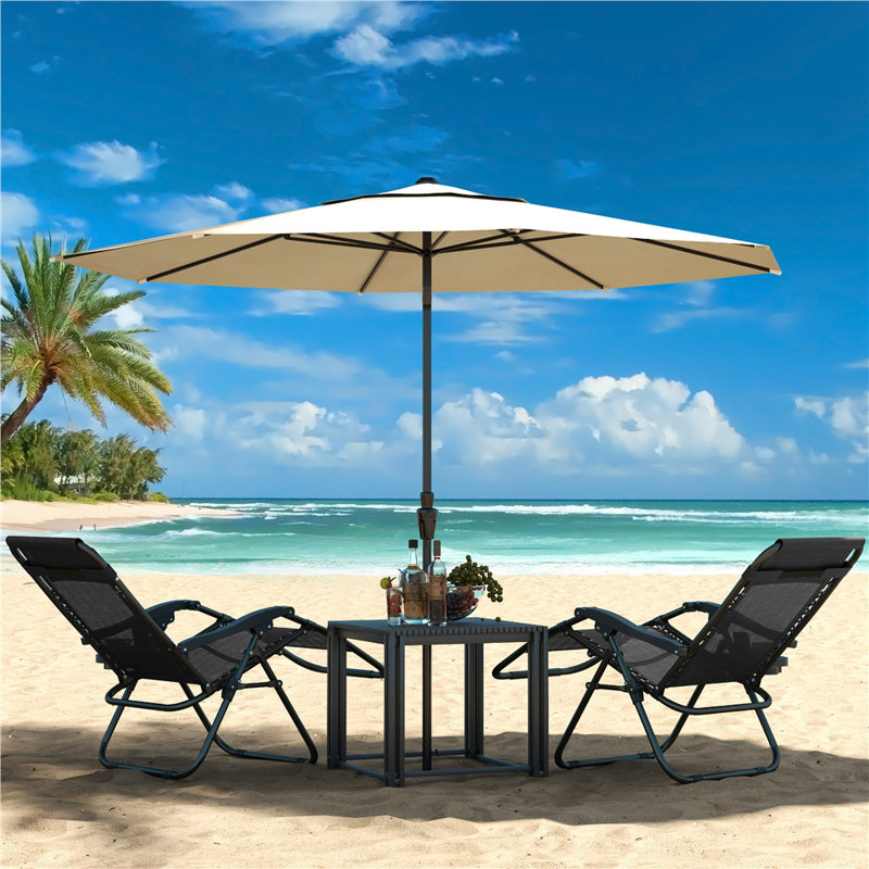26in Outdoor Zero Gravity Chair with Cupholder and Pillow, Black
