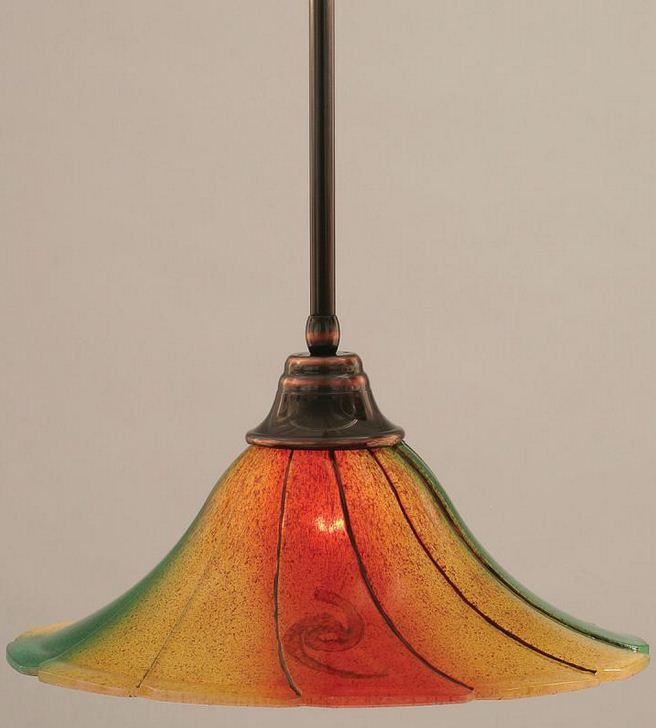 Stem Hung Pendant With Glass, Bronze, 16", Mardi Grass Glass