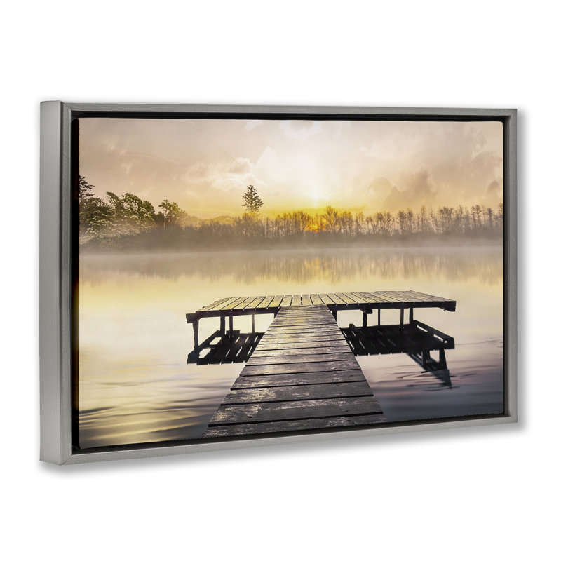Cadre flottant Summer Sunrise Dock, design par Mike Calascibetta, H 17 po x l 25 po, Cadre flottant gris lustré