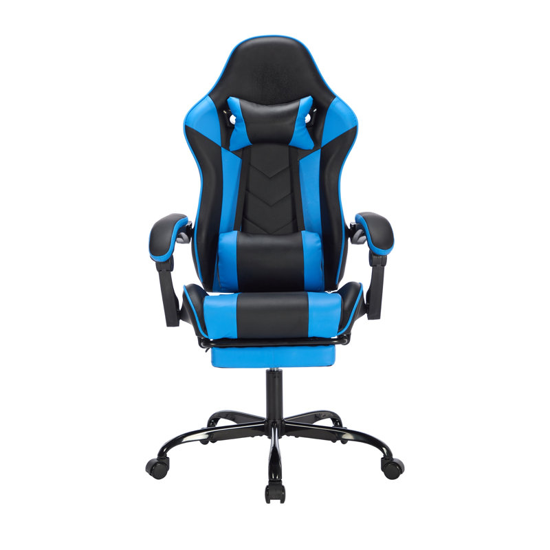 Ergonomic Gaming Chair with Footrest and High Back Support in Black and Blue