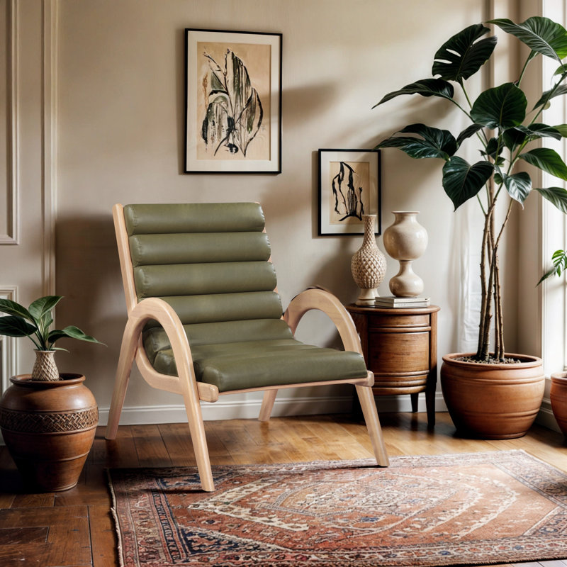 Fauteuil d'appoint en cuir Randal, Cuir olive végétalien, Naturel