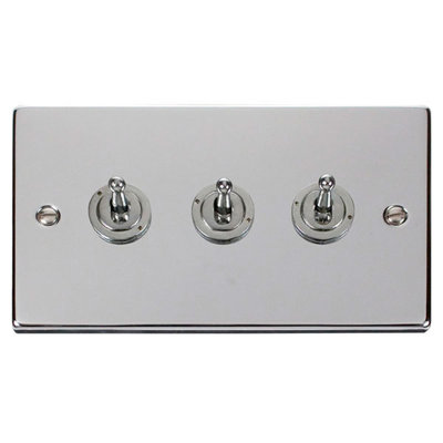 Polished Chrome 3 Gang 2 Way 10AX Toggle Light Switch