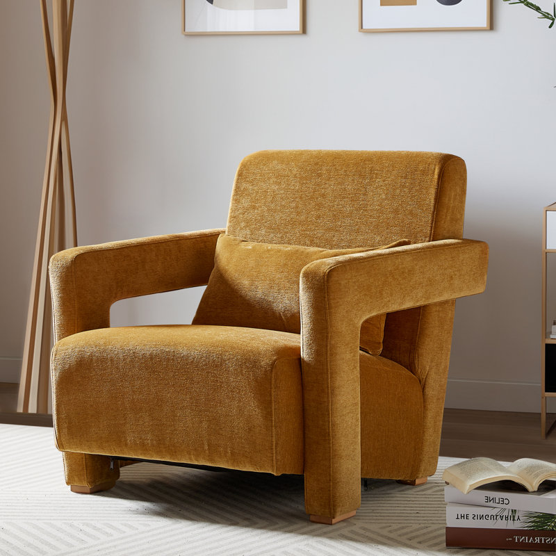 Upholstered Accent Armchair, Yellow Chenille
