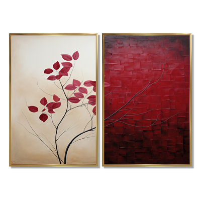 Bordeaux Bold Leaf I - Red Traditional Canvas Wall Art