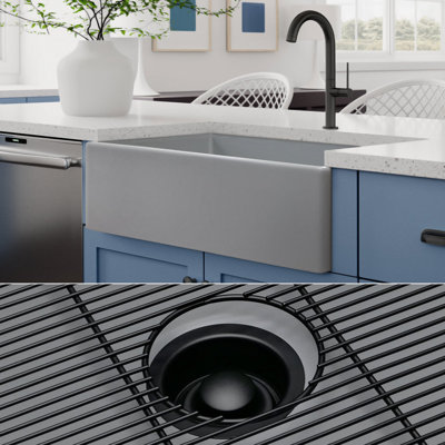 Luxury 33"" L x 20"" W Dual Mount Kitchen Sink with Basket Strainer -  Fossil Blu, WHS1042MB