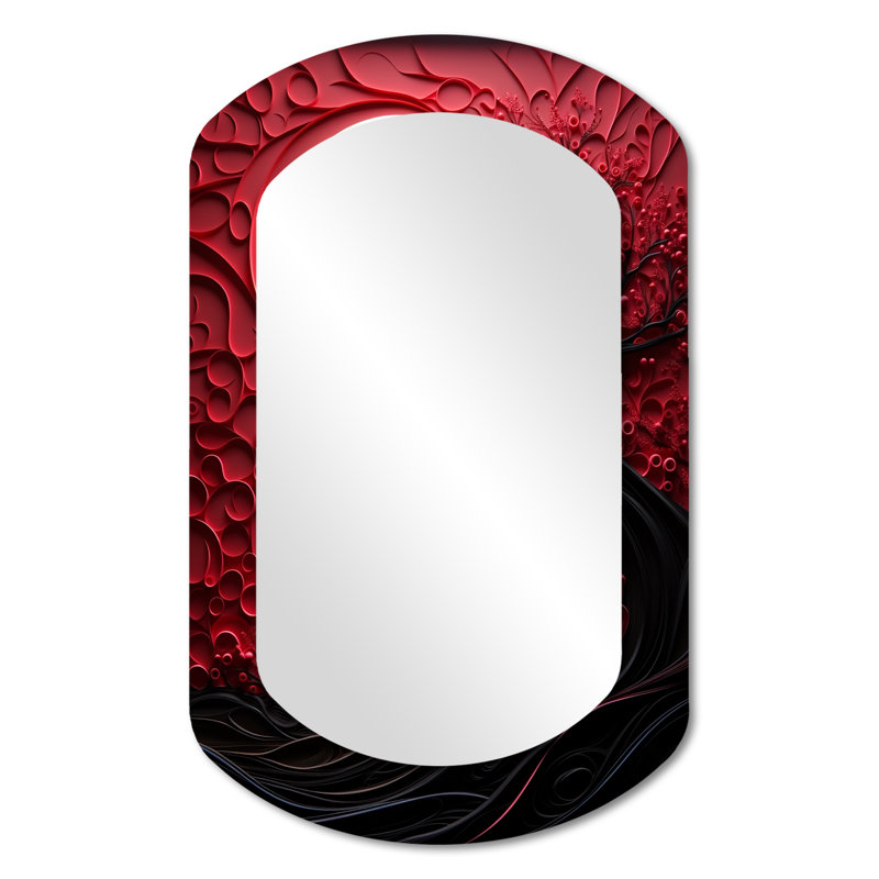 Red Moon Ruby Radiance - Art mural lune métallique - Miroir mural moderne et irrégulier, 31 po x 19 po