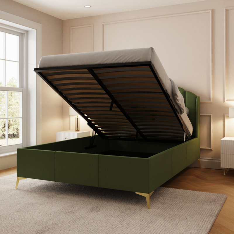 Thierry Upholstered Ottoman Bed, Green, Kingsize (5')