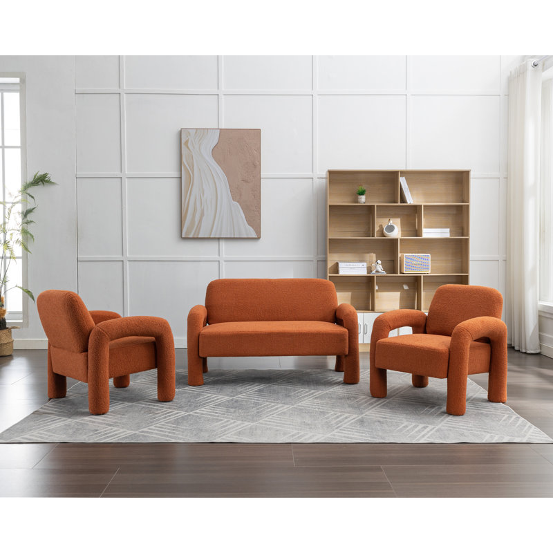 Ensemble de salon 3 pièces Husani, Mélange de polyester orange