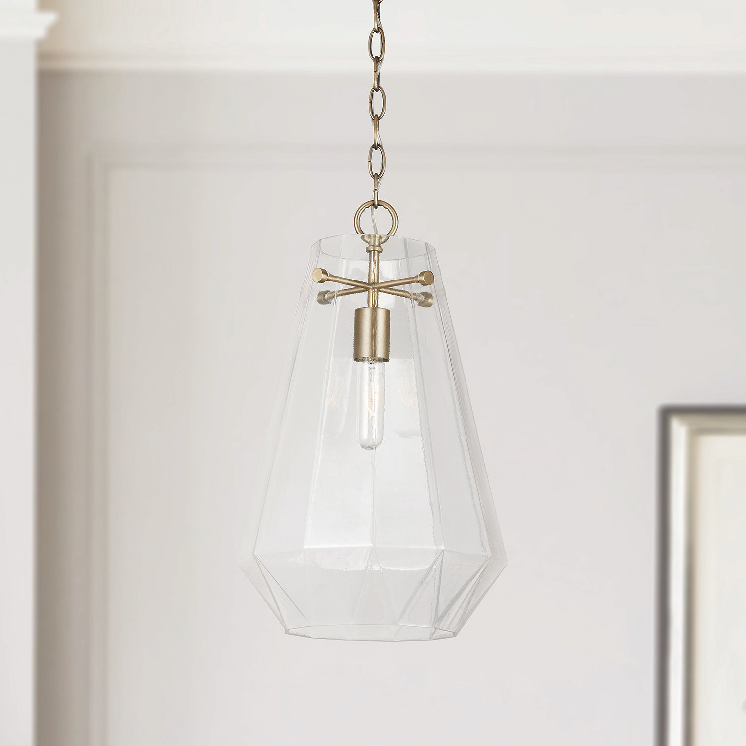 Single Light Glass Dimmable Pendant, Aged Brass