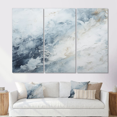 «Blue and White Snow Blooming II - Abstract Shapes», ensemble d'impression d'art mural
