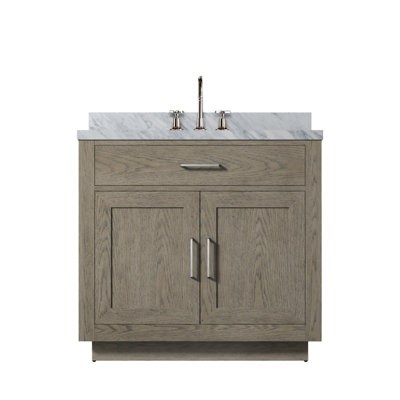 Grey Oak Single Bath Vanity 36 In. W X 22 In. D, Carrara Marble Top, And Faucet Set
