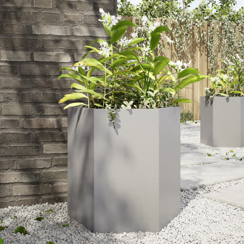 Alivya Metal Elevated Planter, Silver, 17.72" H x 18.11" W x 15.75" D