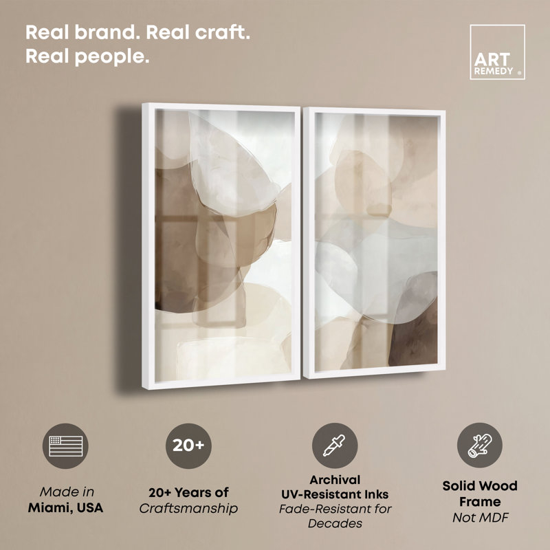 Ensemble d'affiches Soft Overlap II Shadowbox pour salon par Art Remedy, cadre blanc, 24 x 48, H 49,5 po x l 25,5 po