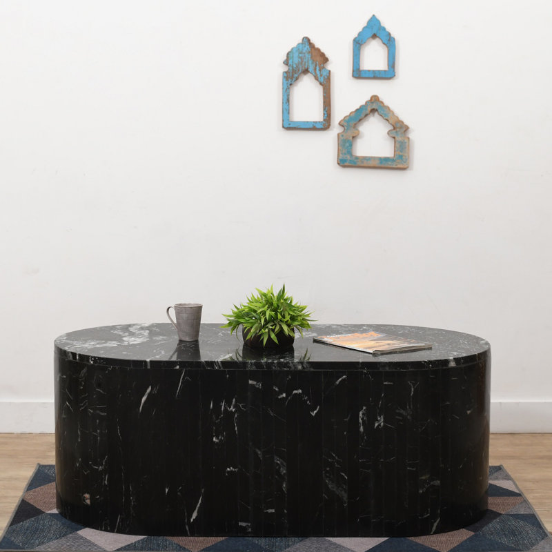 Table basse en marbre, Noir, H 18 po x L 48 po x l 24 po