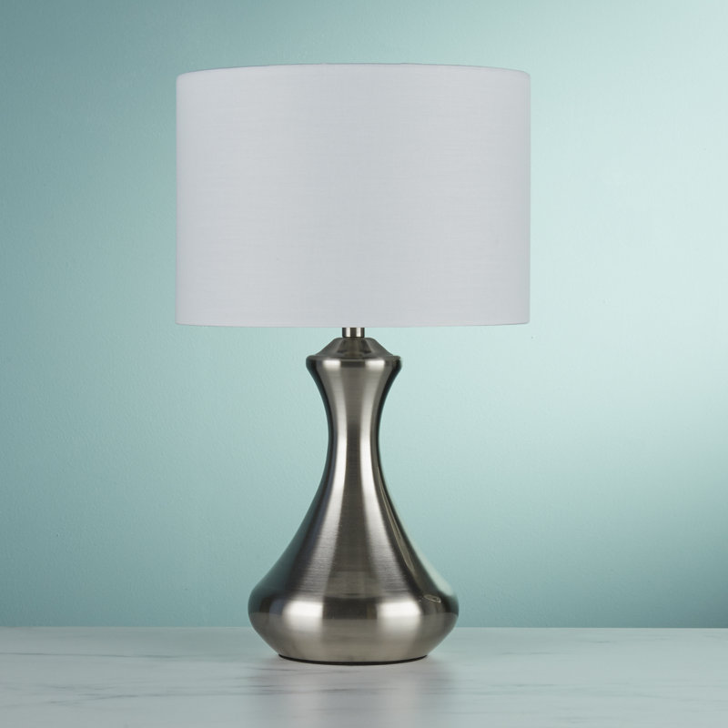 Fraizer Metal Table Lamp, Satin Silver Base/White Shade