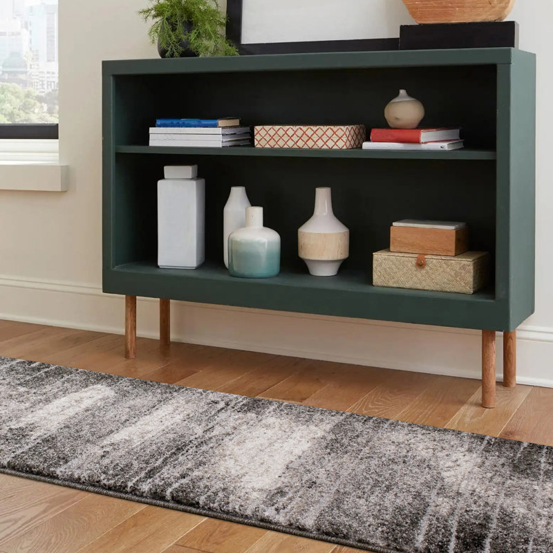 Walburg Abstract Black White Soft Touch Rug, Runner 2' x 7'7"