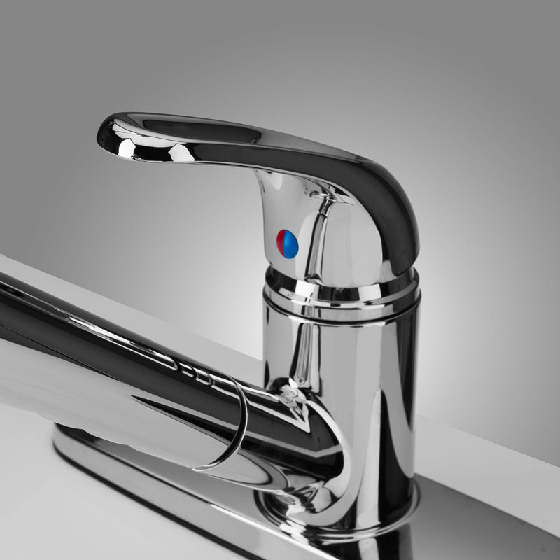 Robinet de cuisine rétractable à poignée simple avec accessoires, Argent