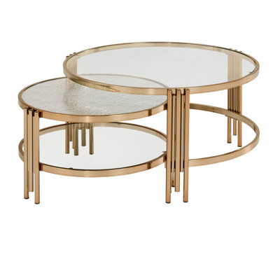 2 - Piece Champagne Gold Finish with Textured Glass Coffee Table Set