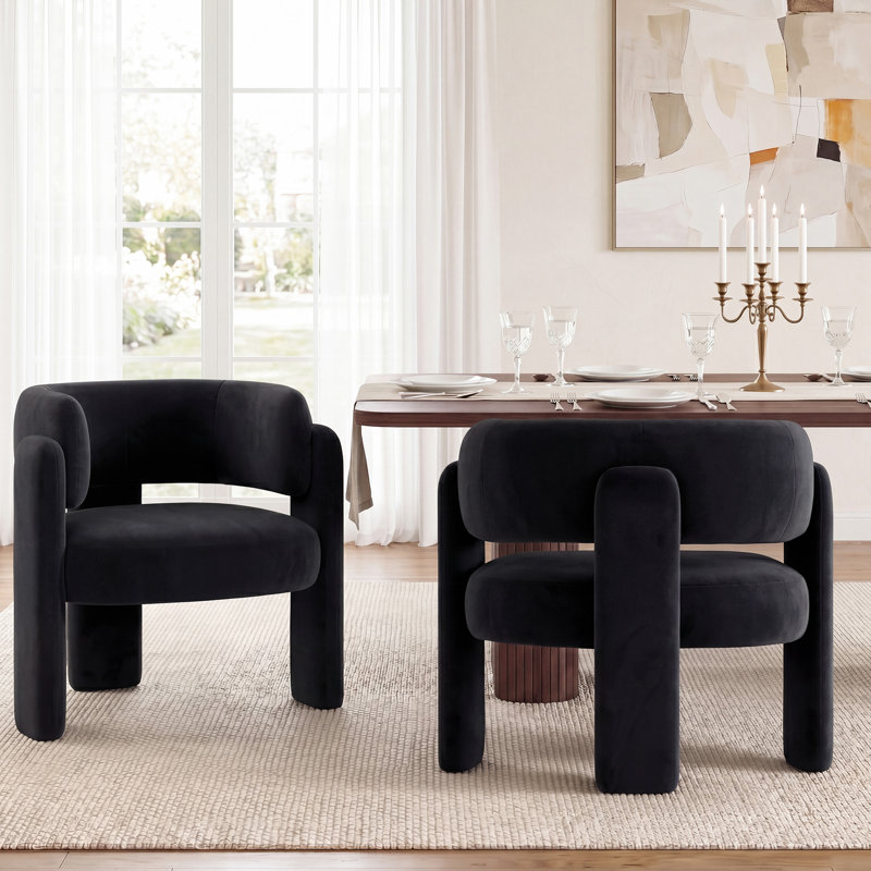 Modern Upholstered Barrel Dining Armchair, Black