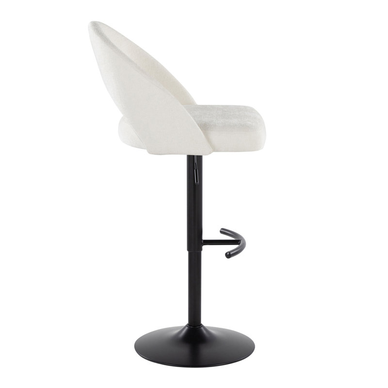 Tabouret ajustable avec pivot en métal et tissu crème avec repose-pieds rond en T - ensemble de 2, Crème, Noir