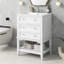 Meuble-lavabo 24 po avec lavabo, armoire de rangement avec tiroir et tablette ouverte, structure en bois massif, blanc