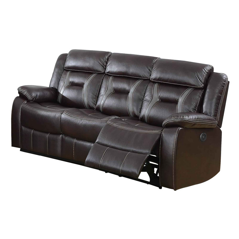 Adler 80'' Faux Leather Power Reclining Sofa, Dark Brown Faux Leather