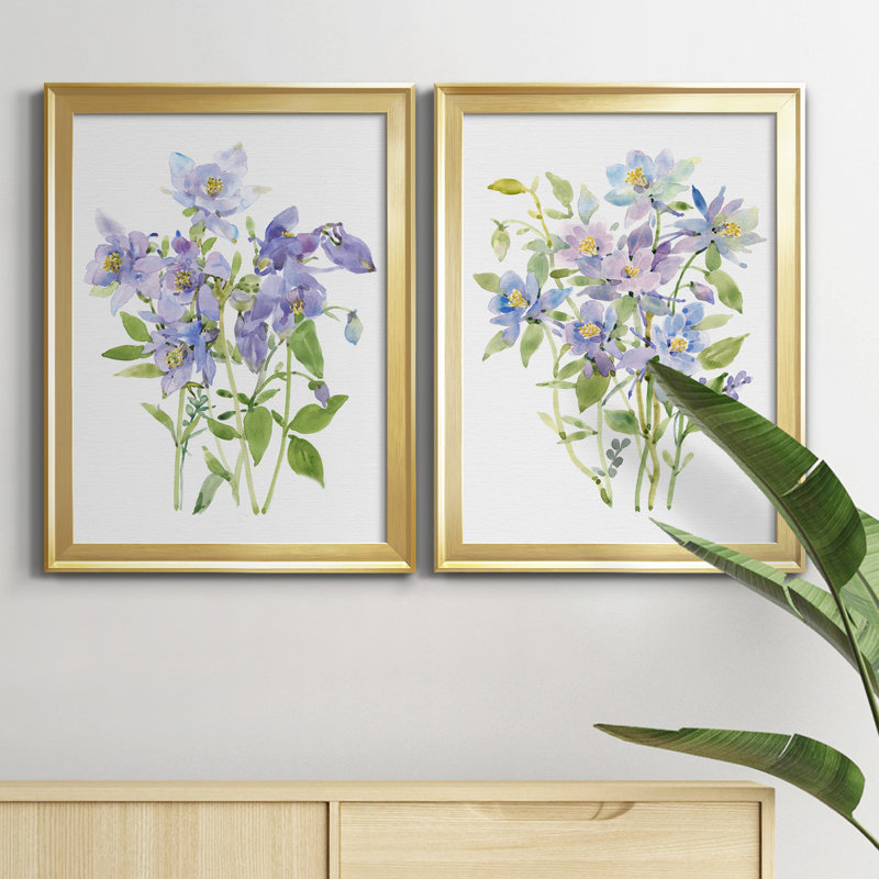 «Columbine Spray I», ensemble de 2 peintures sur toile encadrées, Or, H 36,5 po x l 53 po x P 1 po