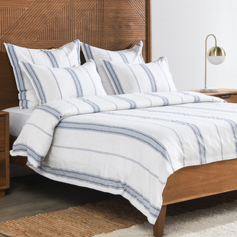 Brooke Duvet Cover, Queen Duvet Cover, White/Blue Striped