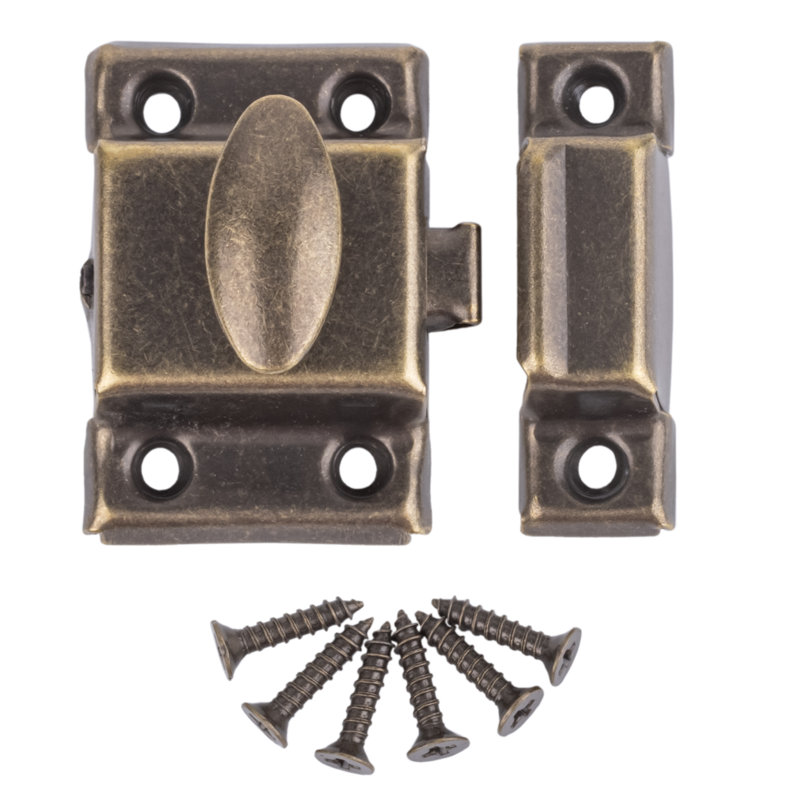 Small Antique Brass Cabinet Door Latch with Oval Turn