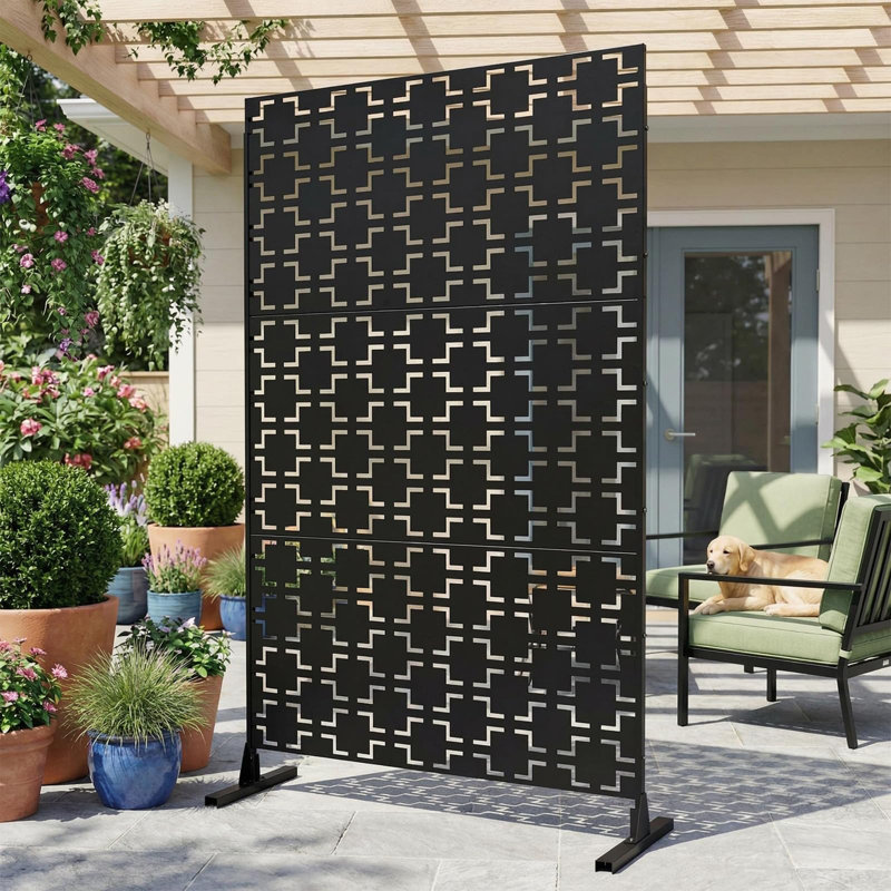 70"X48" Metal Privacy Screen Outdoor, Galvanized Steel Decorative Fence Panels, Freestanding Laser Cut Privacy Panel for Backyard, Balcony, Patio, Garden, Weather Resistant