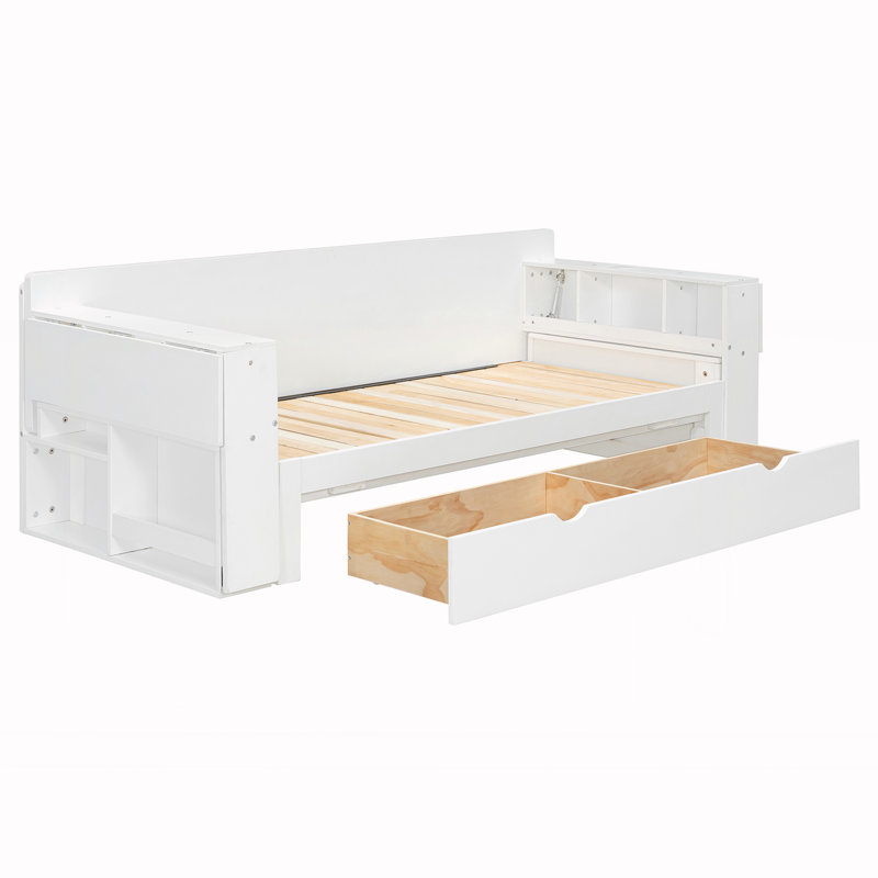 Grand lit de jour avec bureau amovible, Blanc, Grand lit