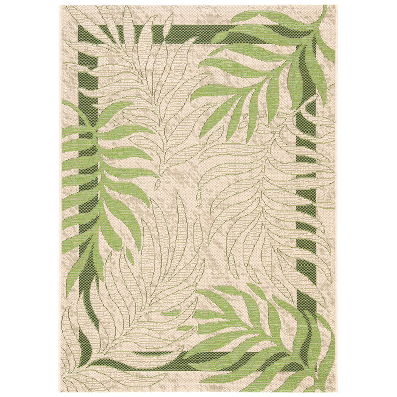 Allick Cream/Green Indoor/Outdoor Rug, Rectangle 79 x 152 cm