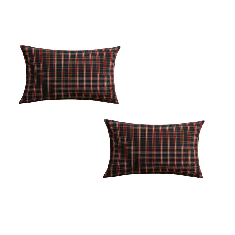 Housse de coussin rectangulaire 100% coton, Rouge/noir, 22 po x 14 po