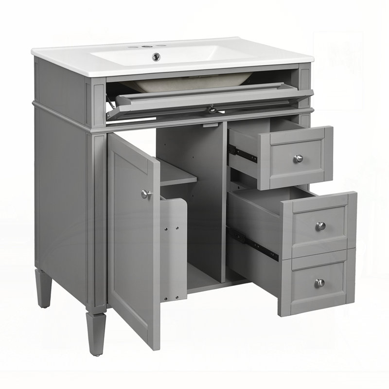 Meuble-lavabo de 30 po avec lavabo supérieur, Gris, Argent argent