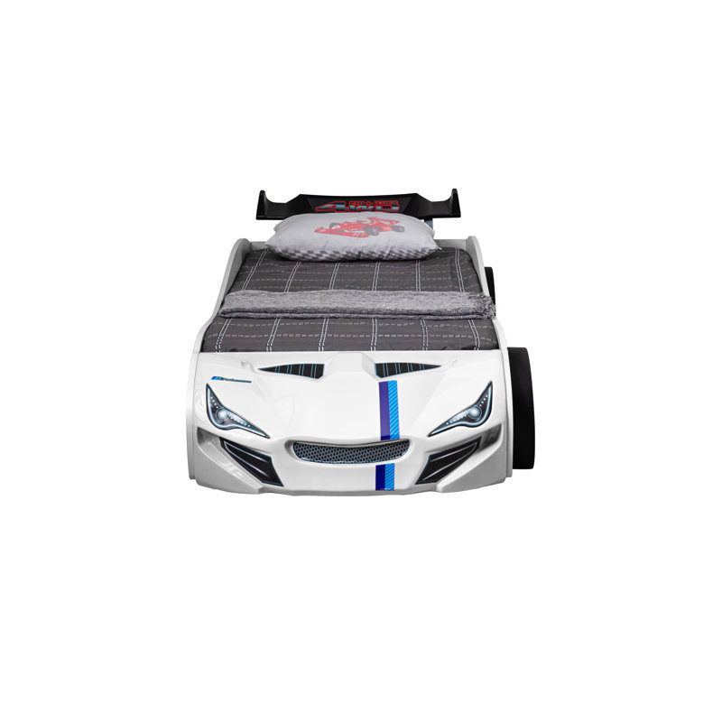 Ashar Race Car Platform Bed With Trundle, White