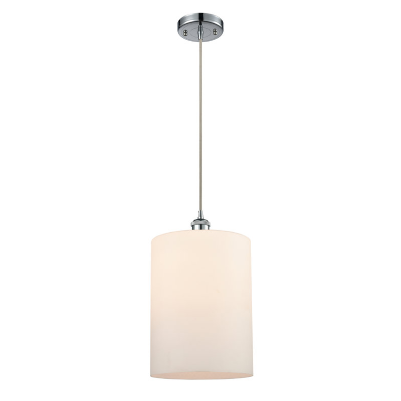 Luminaire suspendu cylindrique à 1 lumière Leilani, Ampoule DEL 6 watts Vinage, Chrome poli, Blanc mat