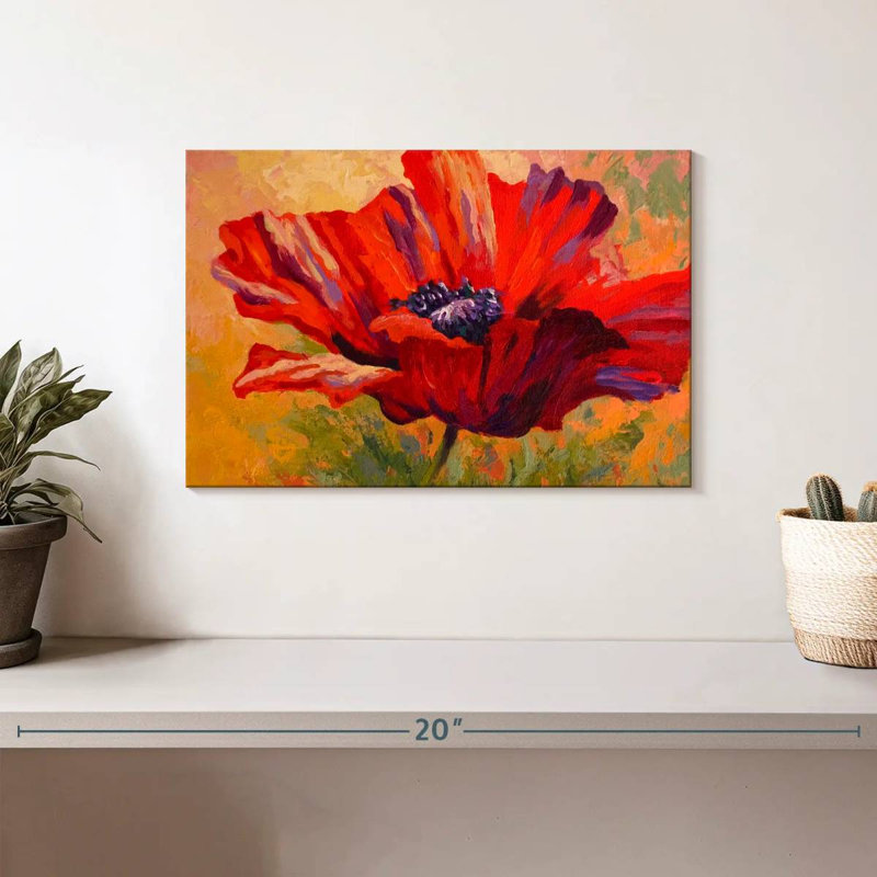 Délicat coquelicot rouge, H 8 po x l 12 po