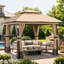 Louvre Steel Double Roof Soft Top Gazebo With LED Lighting And Bluetooth Speaker,Netting And Pravicy Curtains-1883358972-1883358962