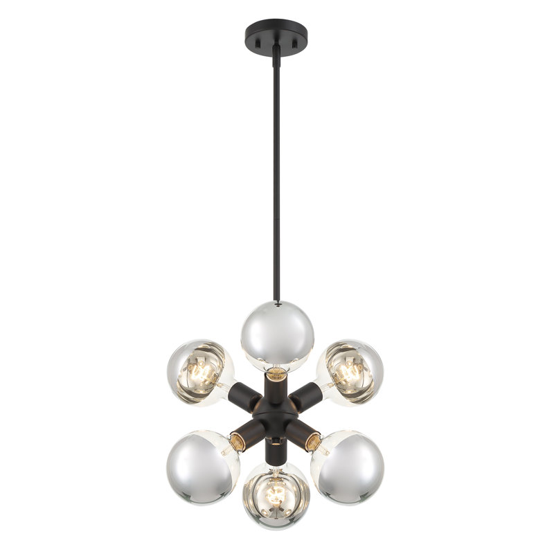 Luminaire suspendu Spoutnik à 6 lumières Iyonah, Noir mat, gris