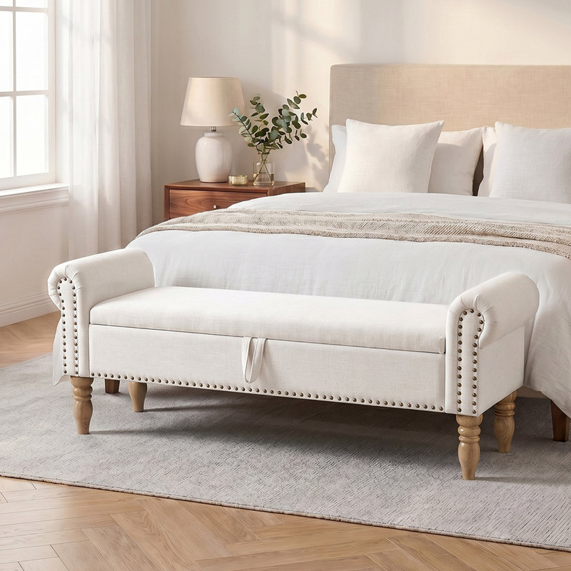 Banc de rangement rembourré Dawsey, Beige, L 60 po