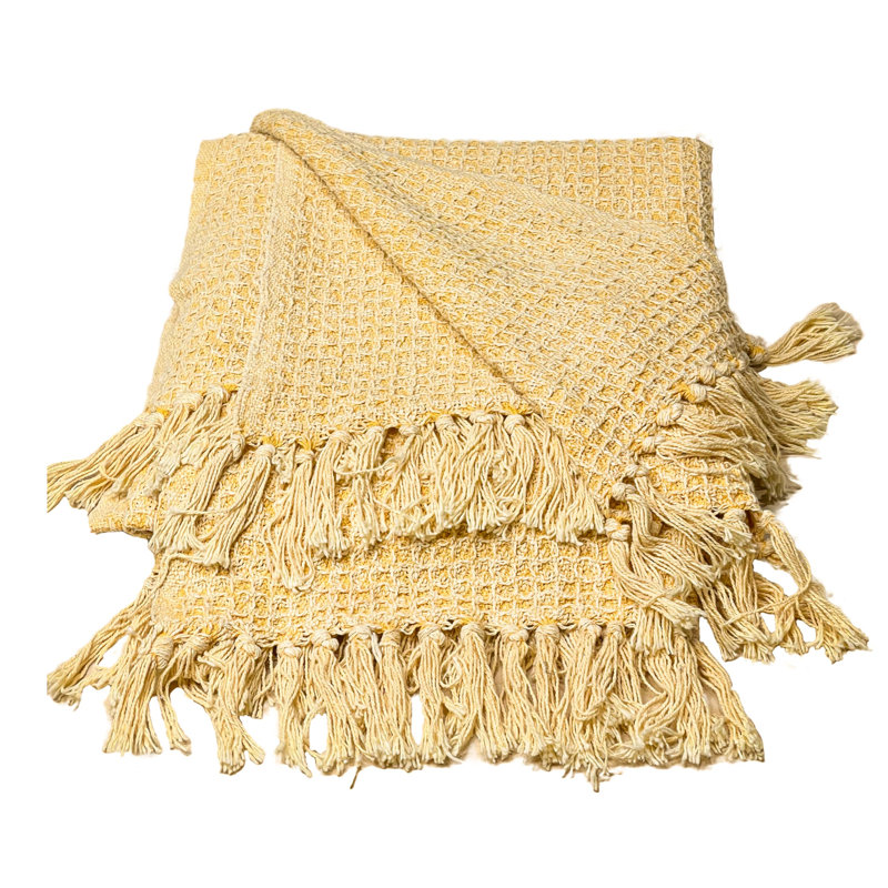 Yellow Cotton Waffle Weave Throw Blanket, 50x60 Inch
