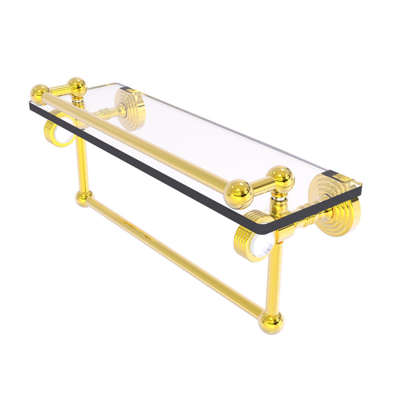 Jarrell Glass Bracket Shelf with Towel Bar, Polished Brass, 5.5" H x 16" W x 6.8" D