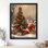 Père Noël noir encadré noir décorant un arbre de Noël, impressions murales de style rétro
