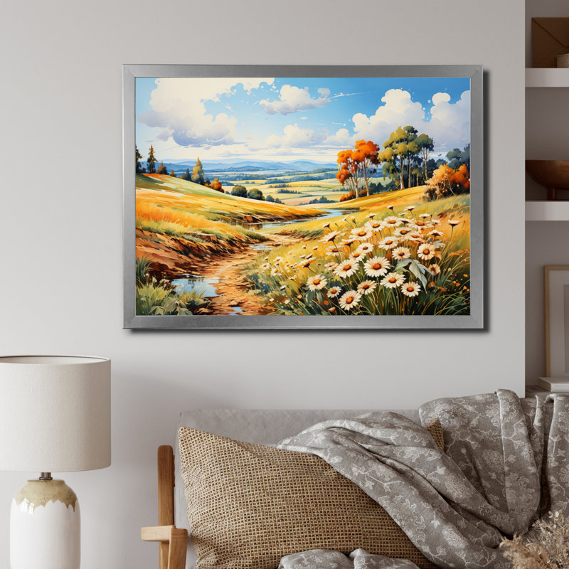 «Meadow Sunflower Symphony» sur toile, H 30 po x l 40 po x P 1,5 po, Cadre photo argenté