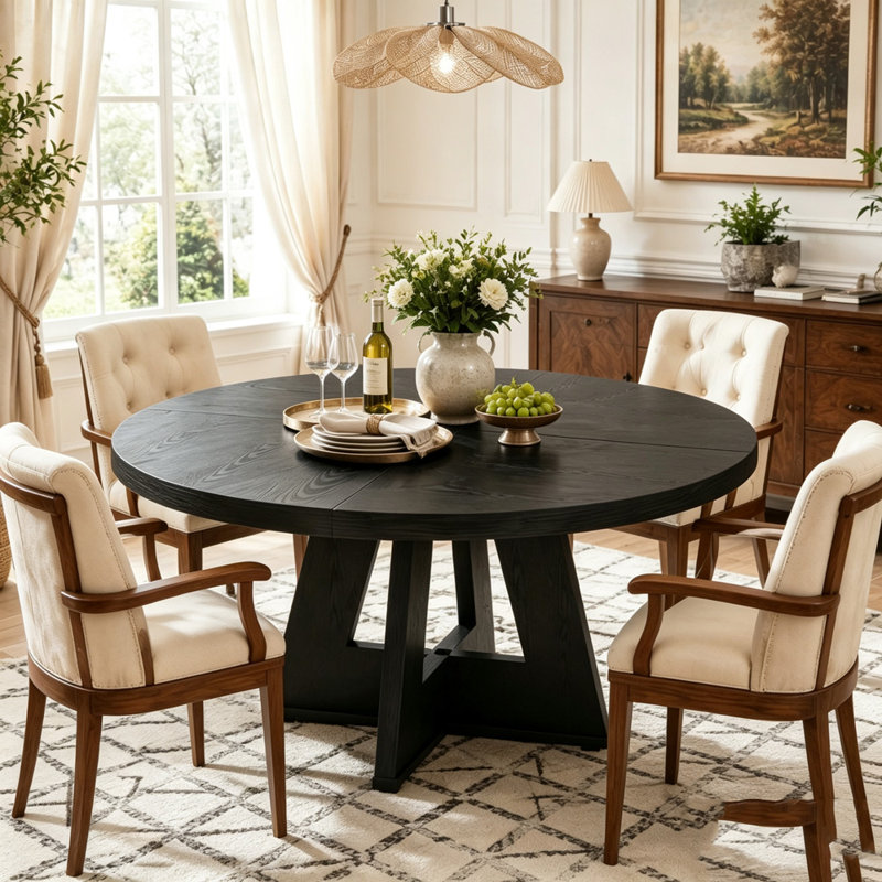 Table de salle à manger ronde 47 "avec base piédestal, Noir