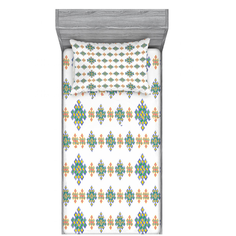 Microfiber Geometric Sheet Set, Twin XL Sheet Set with Fitted Sheet