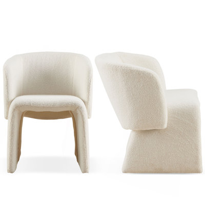 Modern Dining Chair Accent Chair White Single Sofa Chair,Upholstered Side Chair Teddy Comfy Chair For Dining Room/Bedroom/Living Room/Reception-2PC