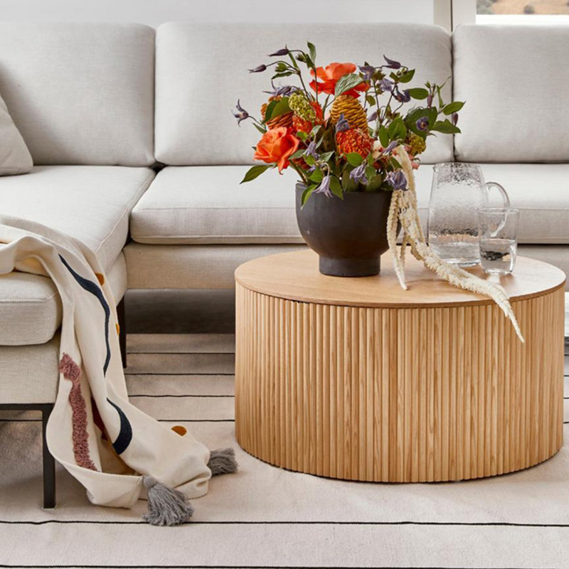 Table basse en bois massif Wind Wabi-Sabi, H 14,96 po x L 23,62 po x l 23,62 po
