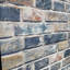 Papier peint contemporain de style loft, imitation brique rustique vieillie, orange, bleu et gris.-112295915